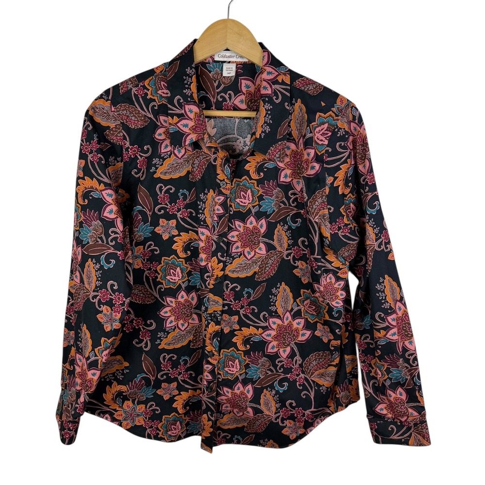 Coldwater Creek Floral Paisley Button Down‎ Shirt Sz 14P Multicolor Boho No Iron